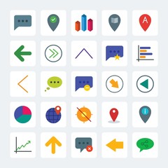 Modern Simple Set of location, arrows, charts, chat and messenger Vector flat Icons. .Contains such Icons as exit,  3d,  double,  right,  gps and more on gray background. Fully Editable. Pixel Perfect