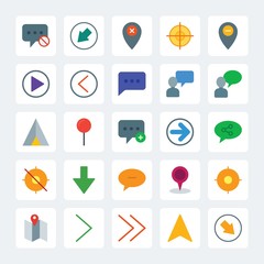 Modern Simple Set of location, arrows, charts, chat and messenger Vector flat Icons. .Contains such Icons as left,  arrow,  tent,  vector and more on gray background. Fully Editable. Pixel Perfect