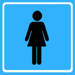 black silhouette woman figure vector - wc toilet icon - blue background