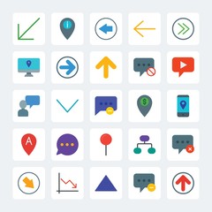 Modern Simple Set of location, arrows, charts, chat and messenger Vector flat Icons. .Contains such Icons as  circular, arrow, message,  icon and more on gray background. Fully Editable. Pixel Perfect