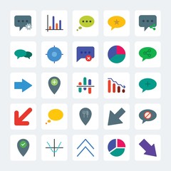 Modern Simple Set of location, arrows, charts, chat and messenger Vector flat Icons. .Contains such Icons as  graph,  icon, message,  diagram and more on gray background. Fully Editable. Pixel Perfect