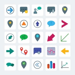 Modern Simple Set of location, arrows, charts, chat and messenger Vector flat Icons. .Contains such Icons as delete,  pattern,  direction and more on gray background. Fully Editable. Pixel Perfect