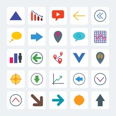 Modern Simple Set of location, arrows, charts, chat and messenger Vector flat Icons. .Contains such Icons as  cursor,  note,  phone,  bar, up and more on gray background. Fully Editable. Pixel Perfect