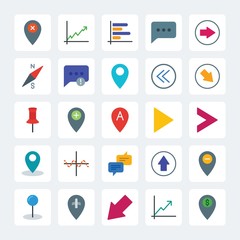 Modern Simple Set of location, arrows, charts, chat and messenger Vector flat Icons. .Contains such Icons as  information,  mobile, growth and more on gray background. Fully Editable. Pixel Perfect