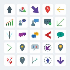 Modern Simple Set of location, arrows, charts, chat and messenger Vector flat Icons. .Contains such Icons as  map,  icon,  speech,  up, arrow and more on gray background. Fully Editable. Pixel Perfect