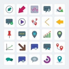 Modern Simple Set of location, arrows, charts, chat and messenger Vector flat Icons. .Contains such Icons as  alert, chat,  technology, error and more on gray background. Fully Editable. Pixel Perfect