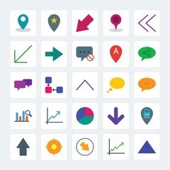 Modern Simple Set of location, arrows, charts, chat and messenger Vector flat Icons. .Contains such Icons as  vector, message, left,  down,  and more on gray background. Fully Editable. Pixel Perfect