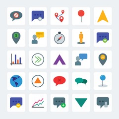 Modern Simple Set of location, arrows, charts, chat and messenger Vector flat Icons. .Contains such Icons as  circular,  arrow,  create,  pin and more on gray background. Fully Editable. Pixel Perfect