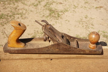 Metal laner, table from old wood, a natural building material