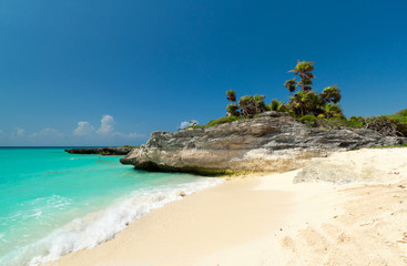 Idyllic beach of Caribbean Sea in Mexico