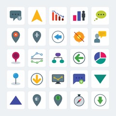 Modern Simple Set of location, arrows, charts, chat and messenger Vector flat Icons. .Contains such Icons as  network, location,  failure and more on gray background. Fully Editable. Pixel Perfect