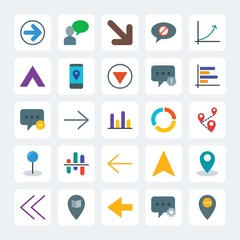 Modern Simple Set of location, arrows, charts, chat and messenger Vector flat Icons. .Contains such Icons as  left,  technology,  location and more on gray background. Fully Editable. Pixel Perfect