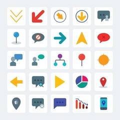 Modern Simple Set of location, arrows, charts, chat and messenger Vector flat Icons. .Contains such Icons as  location,  port, graph,  chart and more on gray background. Fully Editable. Pixel Perfect