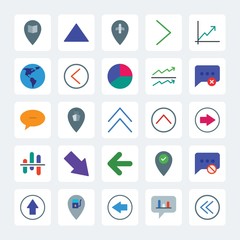 Modern Simple Set of location, arrows, charts, chat and messenger Vector flat Icons. .Contains such Icons as  block,  car,  gas,  finance, up and more on gray background. Fully Editable. Pixel Perfect