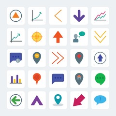 Modern Simple Set of location, arrows, charts, chat and messenger Vector flat Icons. .Contains such Icons as  business,  cursor,  down,  icon and more on gray background. Fully Editable. Pixel Perfect