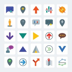 Modern Simple Set of location, arrows, charts, chat and messenger Vector flat Icons. .Contains such Icons as  direction,  star,  network,  up and more on gray background. Fully Editable. Pixel Perfect