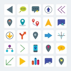 Modern Simple Set of location, arrows, charts, chat and messenger Vector flat Icons. .Contains such Icons as  cellular,  icon,  right, sms and more on gray background. Fully Editable. Pixel Perfect