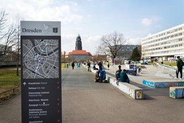 Dresden map in Lingnerallee skatepark with City Hall in background