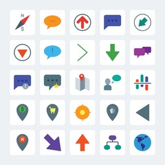 Modern Simple Set of location, arrows, charts, chat and messenger Vector flat Icons. .Contains such Icons as  ship,  message,  illustration and more on gray background. Fully Editable. Pixel Perfect