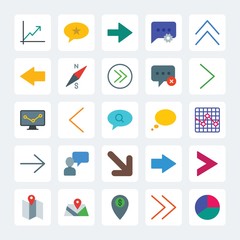 Modern Simple Set of location, arrows, charts, chat and messenger Vector flat Icons. .Contains such Icons as  money,  circular, right,  arrow and more on gray background. Fully Editable. Pixel Perfect