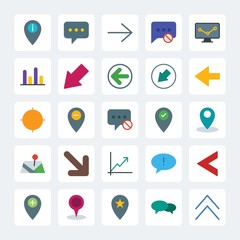 Modern Simple Set of location, arrows, charts, chat and messenger Vector flat Icons. .Contains such Icons as  template,  business,  sign,  up and more on gray background. Fully Editable. Pixel Perfect