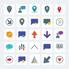 Modern Simple Set of location, arrows, charts, chat and messenger Vector flat Icons. .Contains such Icons as  phone, location,  up,  business and more on gray background. Fully Editable. Pixel Perfect