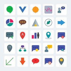 Modern Simple Set of location, arrows, charts, chat and messenger Vector flat Icons. .Contains such Icons as  vector,  message,  marketing and more on gray background. Fully Editable. Pixel Perfect