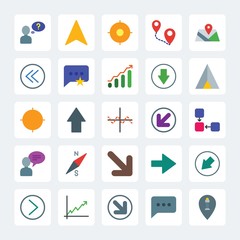 Modern Simple Set of location, arrows, charts, chat and messenger Vector flat Icons. .Contains such Icons as  help,  diagram, map, right,  up and more on gray background. Fully Editable. Pixel Perfect