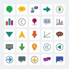 Modern Simple Set of location, arrows, charts, chat and messenger Vector flat Icons. .Contains such Icons as  mobile,  sign,  information and more on gray background. Fully Editable. Pixel Perfect
