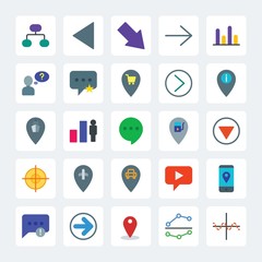 Modern Simple Set of location, arrows, charts, chat and messenger Vector flat Icons. .Contains such Icons as exposure,  structure,  business and more on gray background. Fully Editable. Pixel Perfect