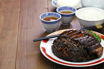 steamed pork belly with preserved mustard greens, Hakka chinese cuisine