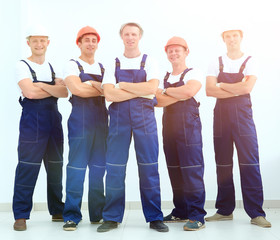 Obraz premium team of professional builders in helmets