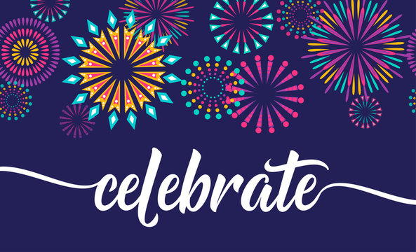 Celebrate vector background with fireworks border