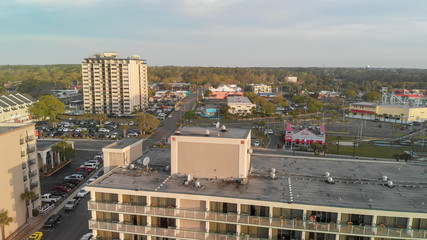Aerial view of Myrtle Beach skyline and ocean at sunset, South Carolina