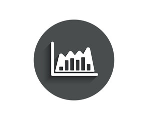 Investment chart simple icon. Economic graph sign. Stock exchange symbol. Business finance. Circle flat button with shadow. Vector