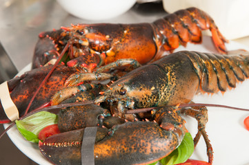 lobsters and fresh vegetables