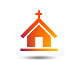 Church icon. Christian religion symbol. Chapel with cross on roof. Blurred gradient design element. Vivid graphic flat icon. Vector