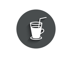 Coffee or Cocktail simple icon. Fresh drink sign. Beverage symbol. Circle flat button with shadow. Vector