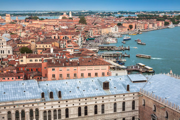 Fototapeta na wymiar View of Venice city from the top of the bell tower at the San Marco Square, Italy