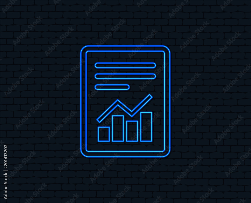 Poster neon light. text file sign icon. add file document with chart symbol. accounting symbol. glowing gra