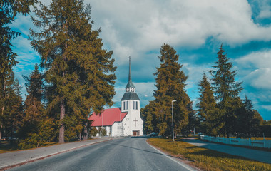 Church in Kuusamo in northern Finland on a summer day