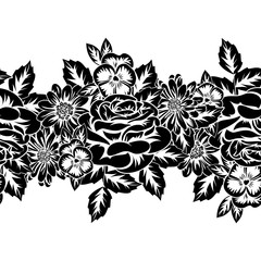 seamless monochrome pattern of flowers for greeting cards, background, price tags