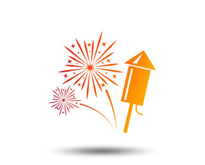 Fireworks with rocket sign icon. Explosive pyrotechnic symbol. Blurred gradient design element. Vivid graphic flat icon. Vector