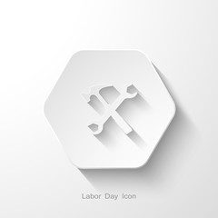 Obraz premium Vector isolated hexagon flat icon of wrench and hammer with long shadow on the light background.