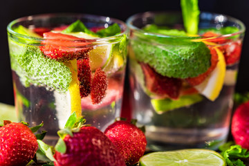 Homemade lemonade with strawberries and mint