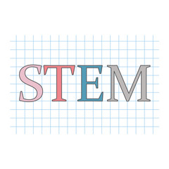 STEM (Science, Technology, Engineering and Mathematics) acronym on checkered paper sheet- vector illustration