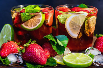 Homemade lemonade with strawberries and mint