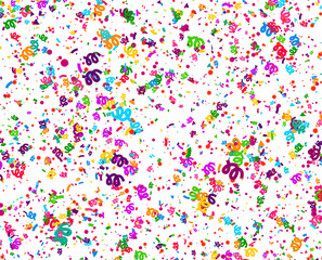 Carnaval or Festival Confetti. Colorful confetti pieces. Celebration party or Holiday background. Flying colorful glitter particles. Decoration pattern. Vector