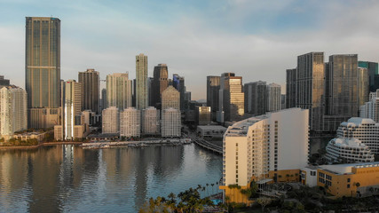 MIAMI - MARCH 31, 2018: Brickell Key and Downtown Miami aerial view. The city attracts 20 million...