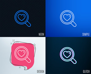Glitch, Neon effect. Love dating line icon. Search relationships sign. Valentines day symbol. Trendy flat geometric designs. Vector